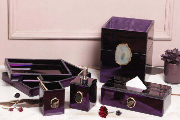 Purple Mirror Bath Set with Pure Agate Stone