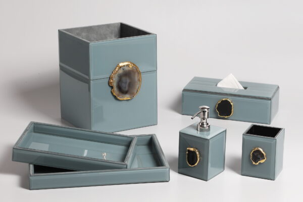 Grey Lacquered Glass Bathset With Pure Agate Stone - Image 2