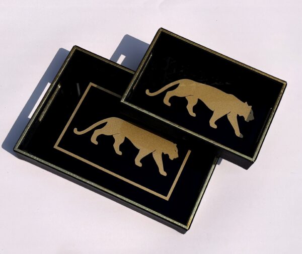 Black Leopard Print Serving Trays  [ SET OF 2 ]